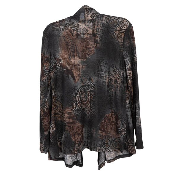 Vintage Suzie Cardigan XL Womens NEW Open Front Abstract Black Brown Blue USA - Picture 5 of 5